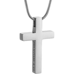 Small-Silver Philippians 4:13 Cross Pendant STRENGTH Verse Steel Necklace